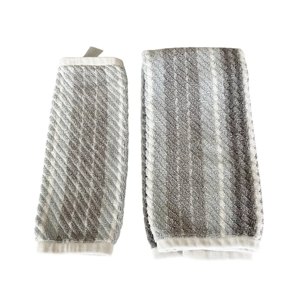 Bamboo Bathroom Hand Towels | One Hand Towels 1 Wash Cloth Striped Textured Gray